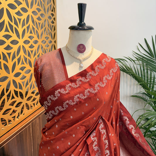 Rust Orange Semi Raw Mango Banarasi Saree