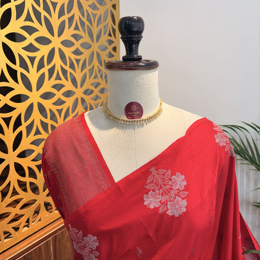 Red Semi Raw Mango Banarasi Saree