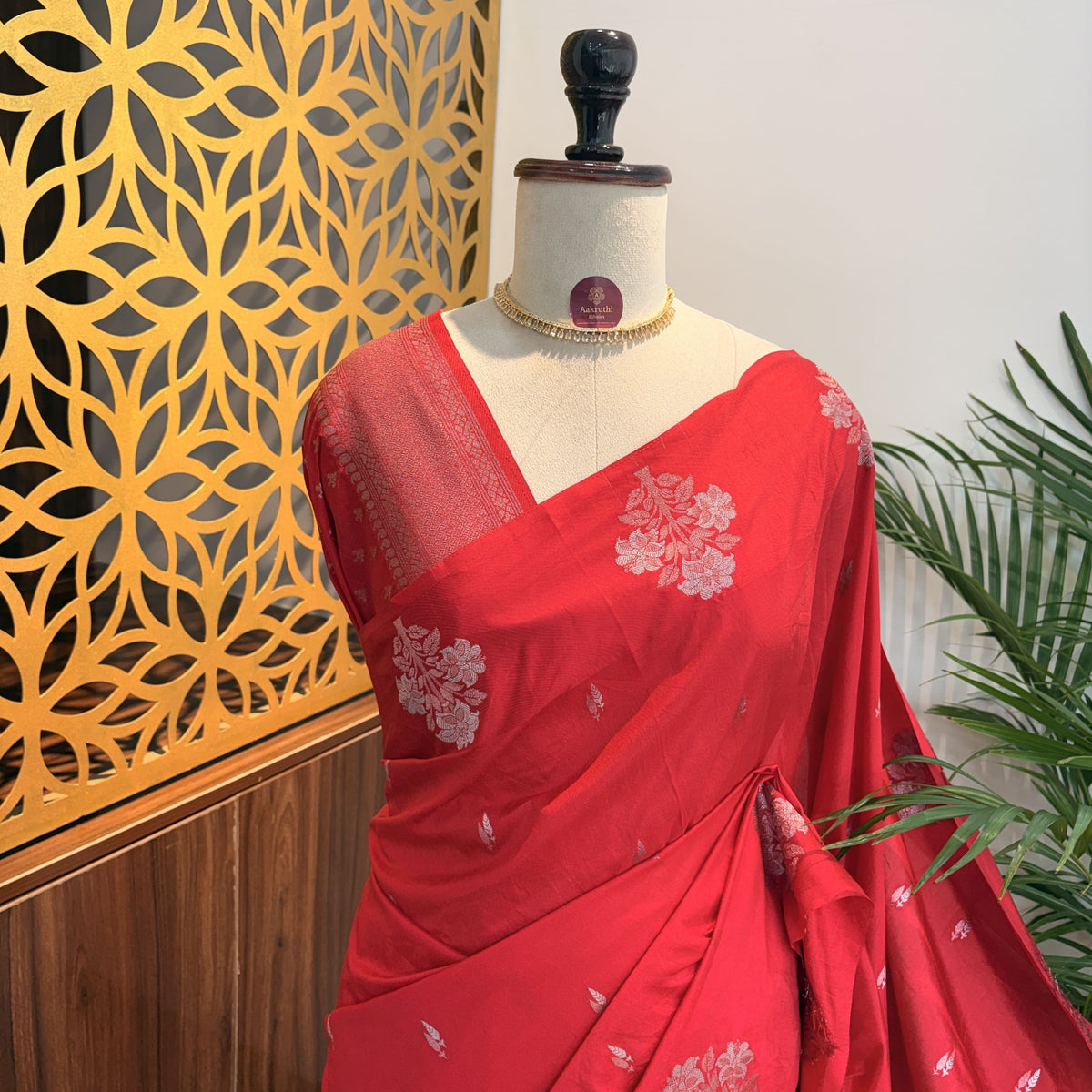 Red Semi Raw Mango Banarasi Saree
