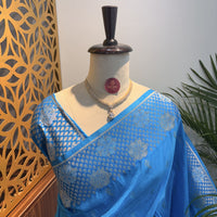 Blue Semi Raw Mango Banarasi Saree – woven (zari) work			