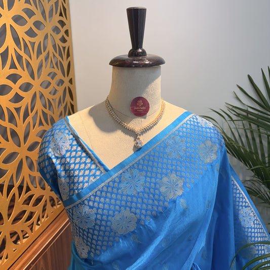 Blue Semi Raw Mango Banarasi Saree – woven (zari) work
