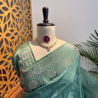 Sea Green Semi Raw Mango Banarasi Saree – woven (zari) work			