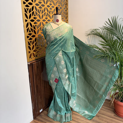 Sea Green Semi Raw Mango Banarasi Saree – woven (zari) work			