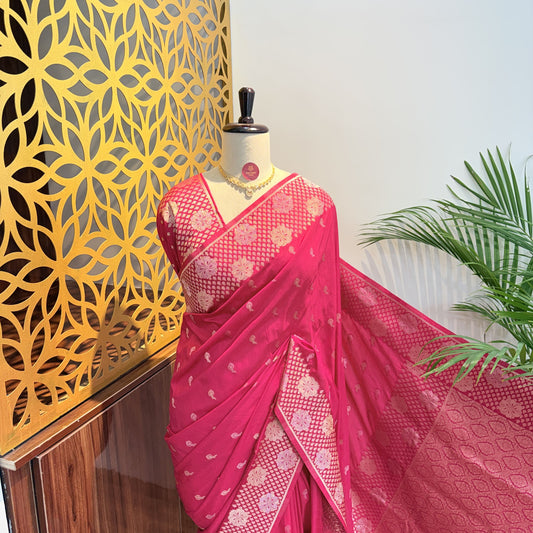 Pink Semi Raw Mango Banarasi Saree – woven (zari) work