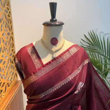 Maroon Semi Raw Silk Banarasi Saree – woven (zari) work			
