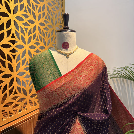 Wine 3D  Banarasi Pure Crepe Saree