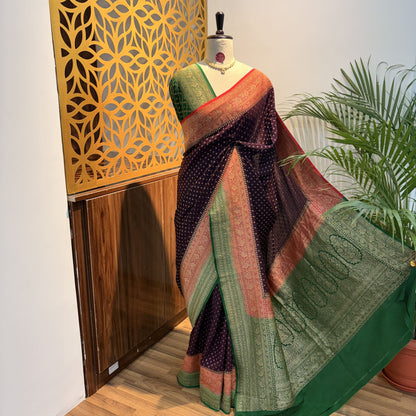 Wine 3D  Banarasi Pure Crepe Saree