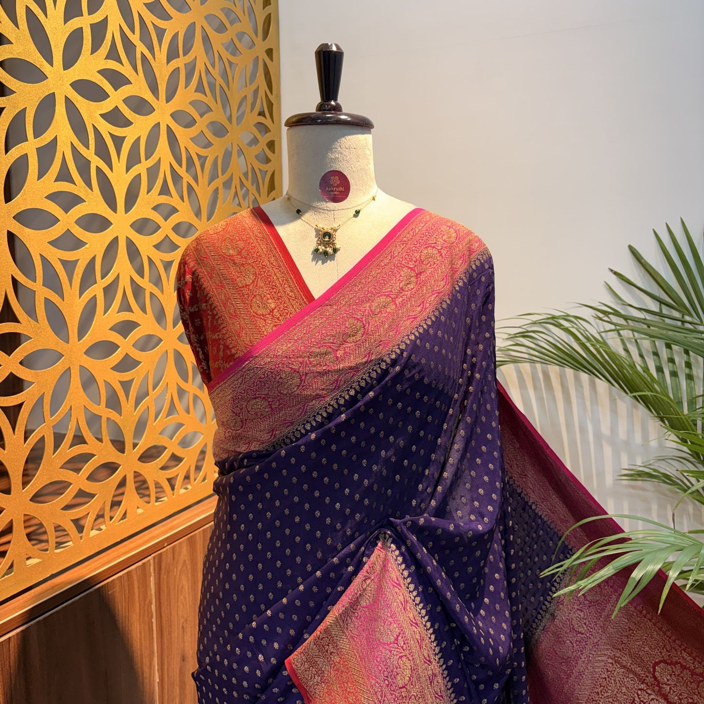 Purple 3D Banarasi Pure Crepe Saree
