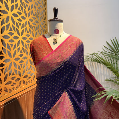 Purple 3D Banarasi Pure Crepe Saree