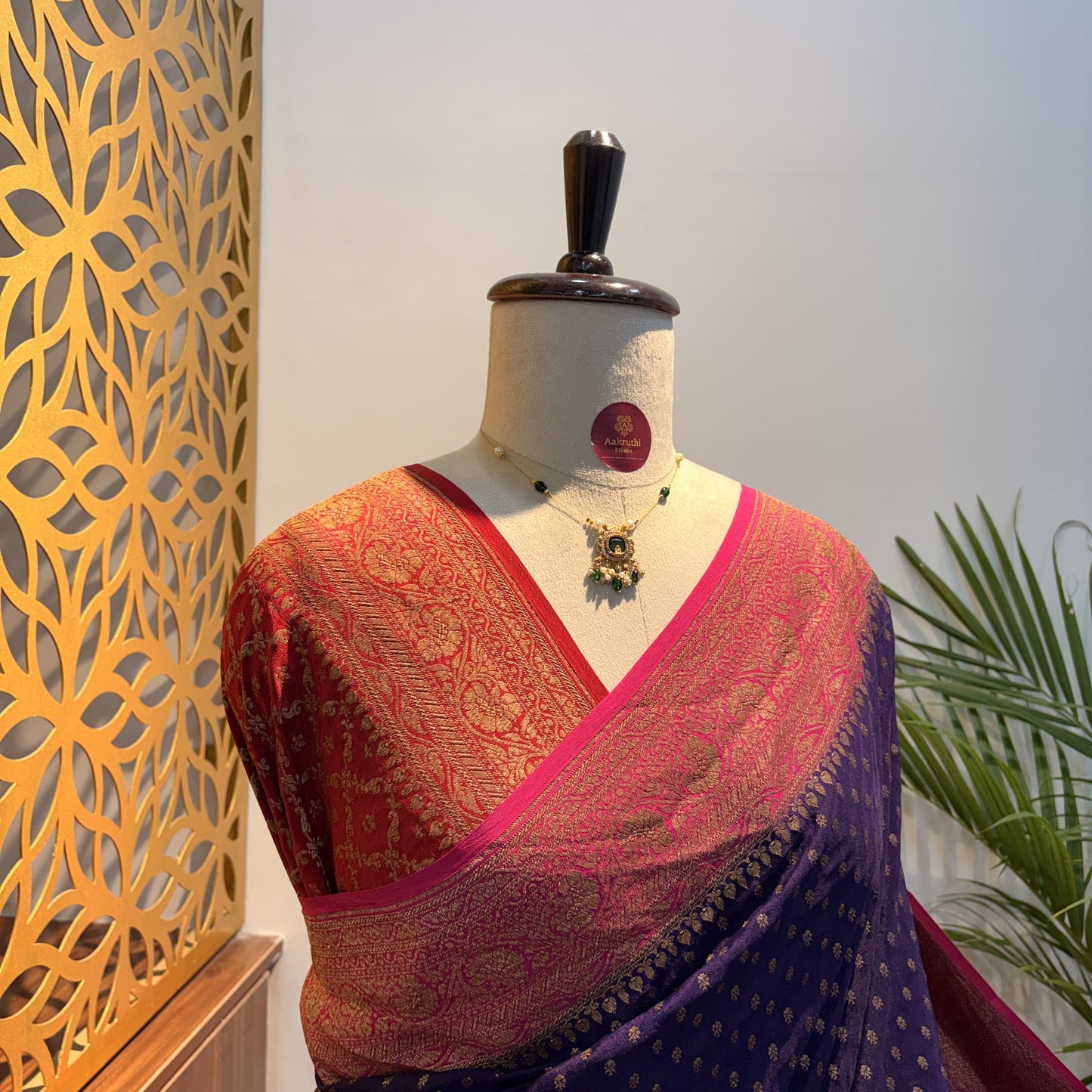 Purple 3D Banarasi Pure Crepe Saree
