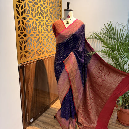 Purple 3D Banarasi Pure Crepe Saree