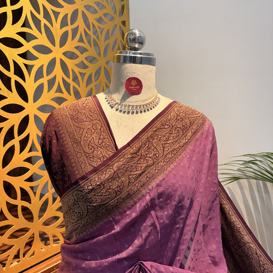 Dusty Mauve Banarasi Pure Crepe Saree