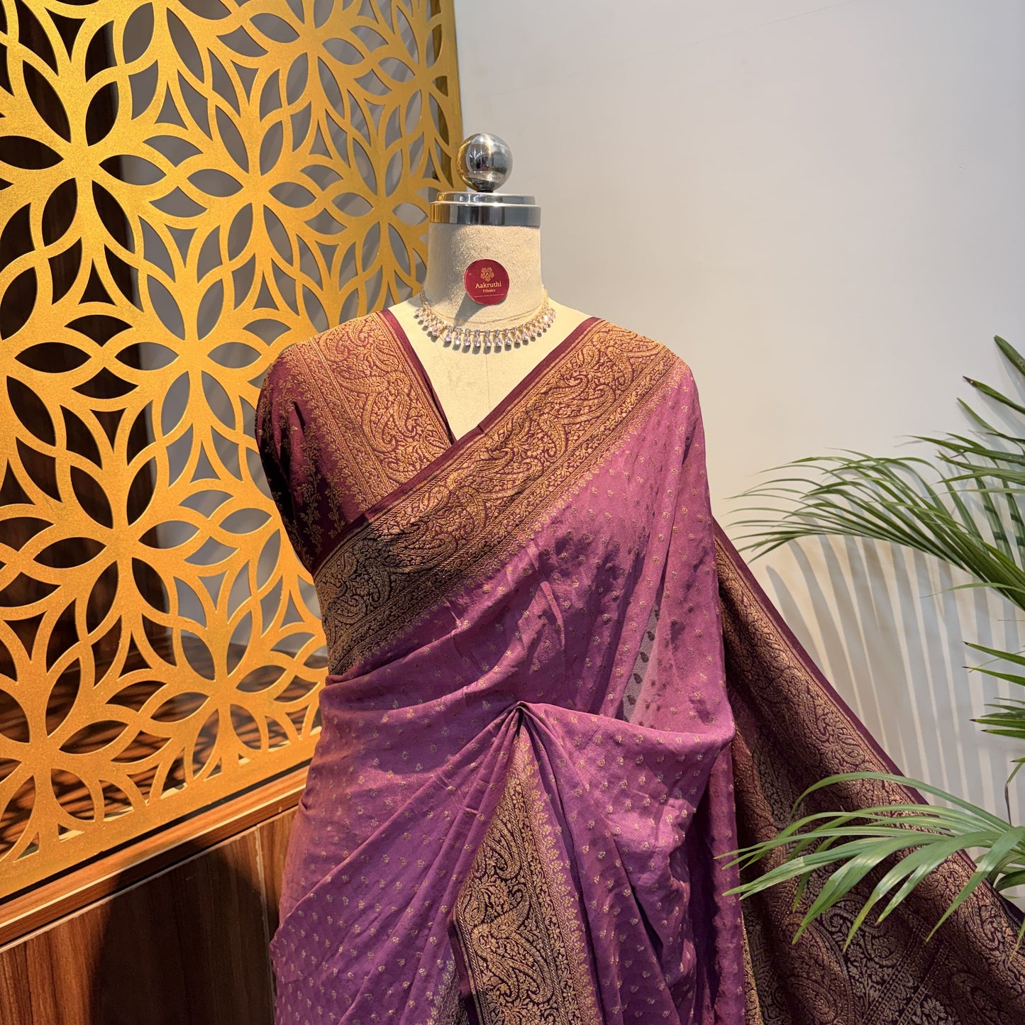Dusty Mauve Banarasi Pure Crepe Saree
