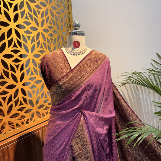 Dusty Mauve Banarasi Pure Crepe Saree
