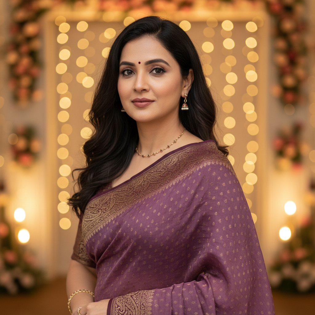 Dusty Mauve Banarasi Pure Crepe Saree