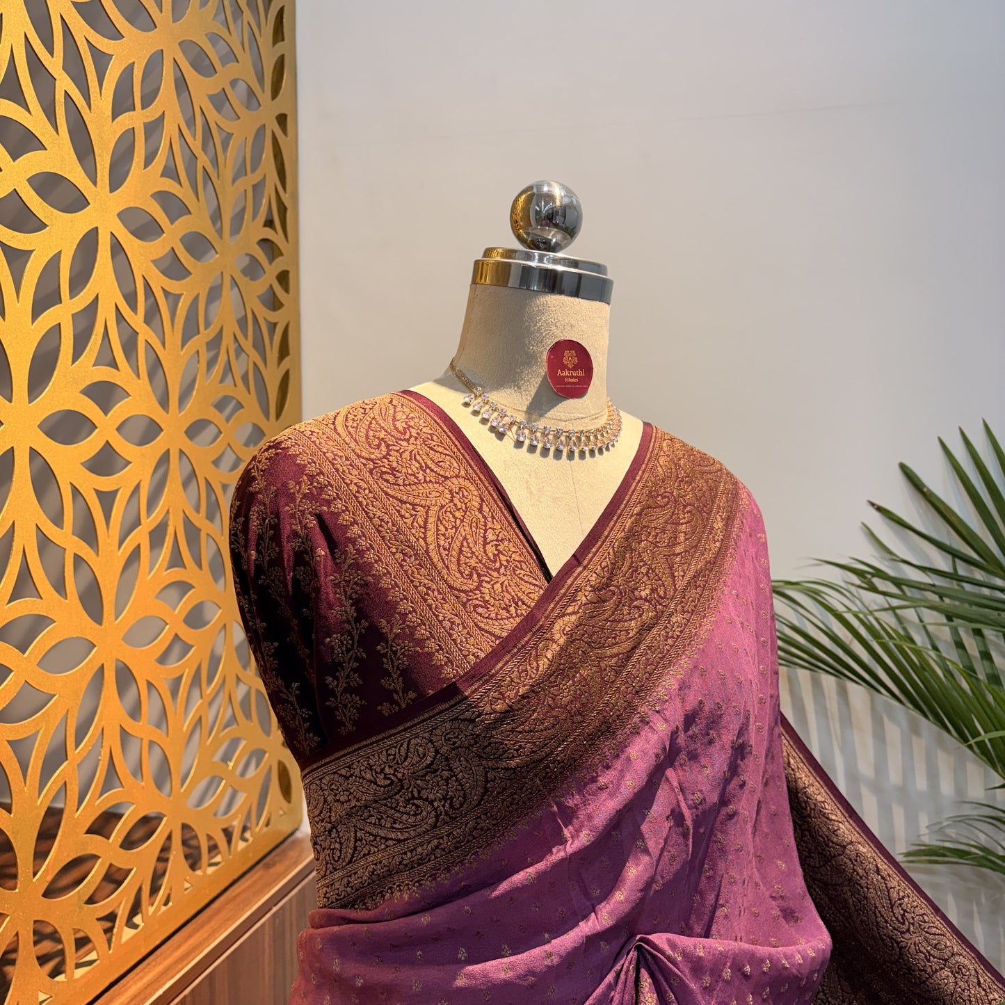 Dusty Mauve Banarasi Pure Crepe Saree