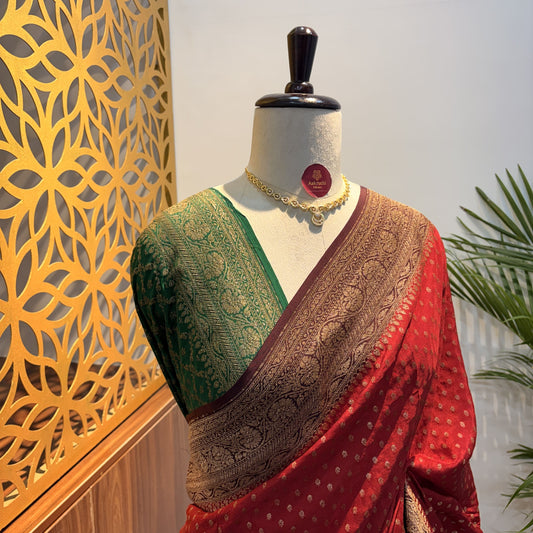 Red 3D Banarasi Pure Crepe Saree