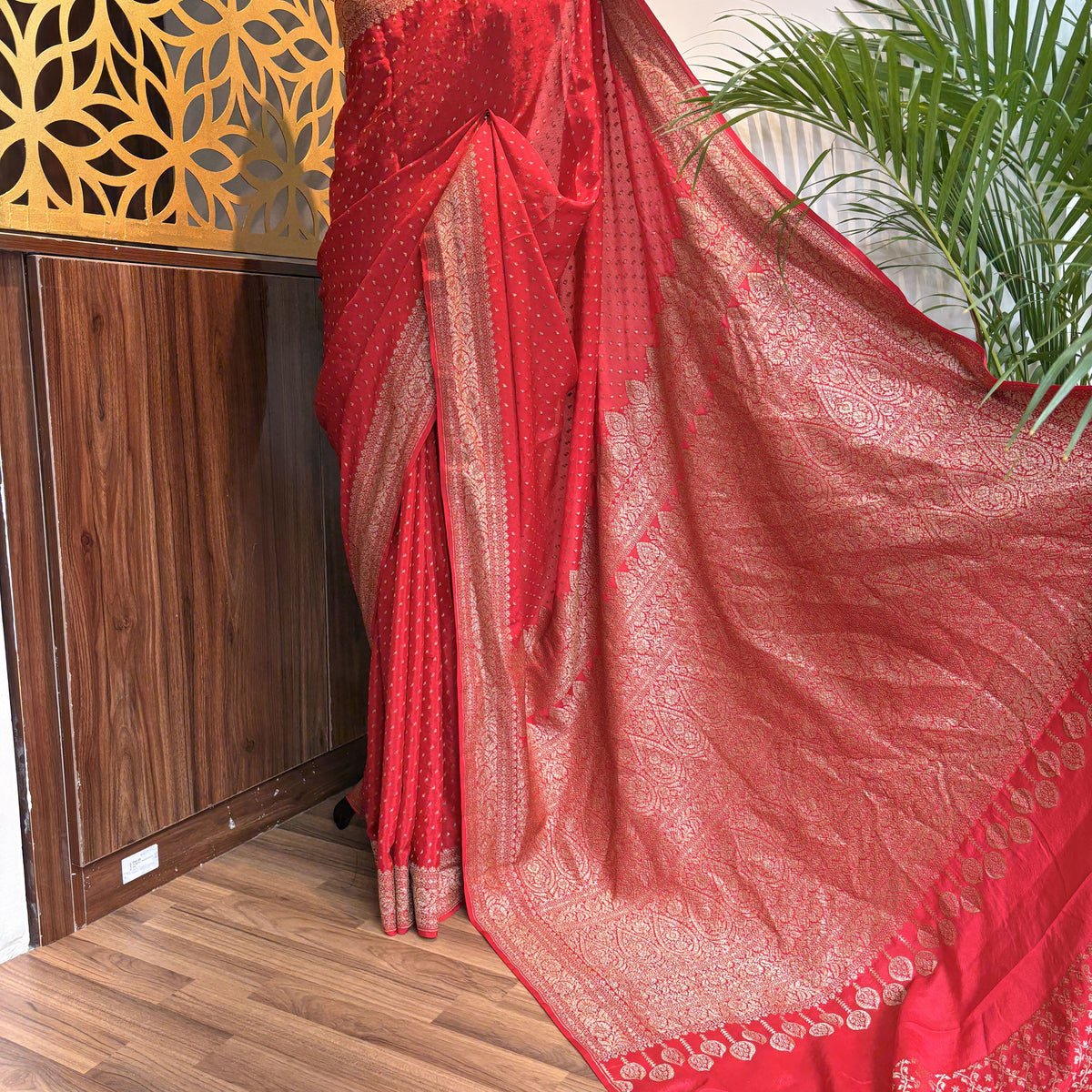 Red Banarasi Pure Crepe Saree