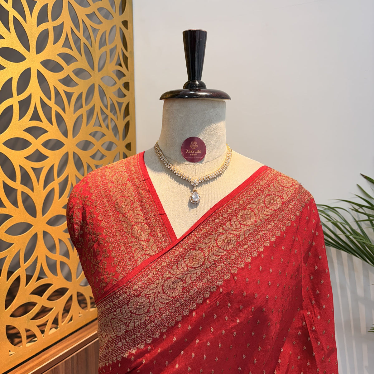 Red Banarasi Pure Crepe Saree