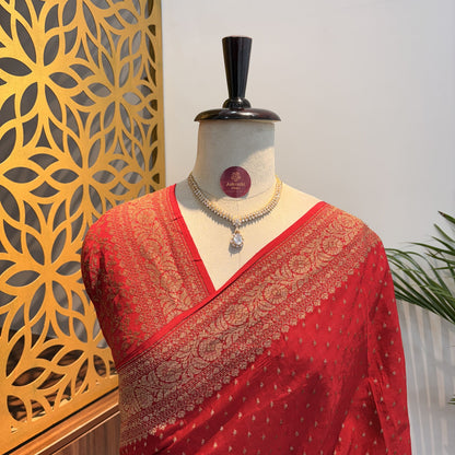 Red Banarasi Pure Crepe Saree