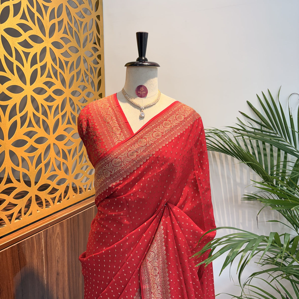 Red Banarasi Pure Crepe Saree
