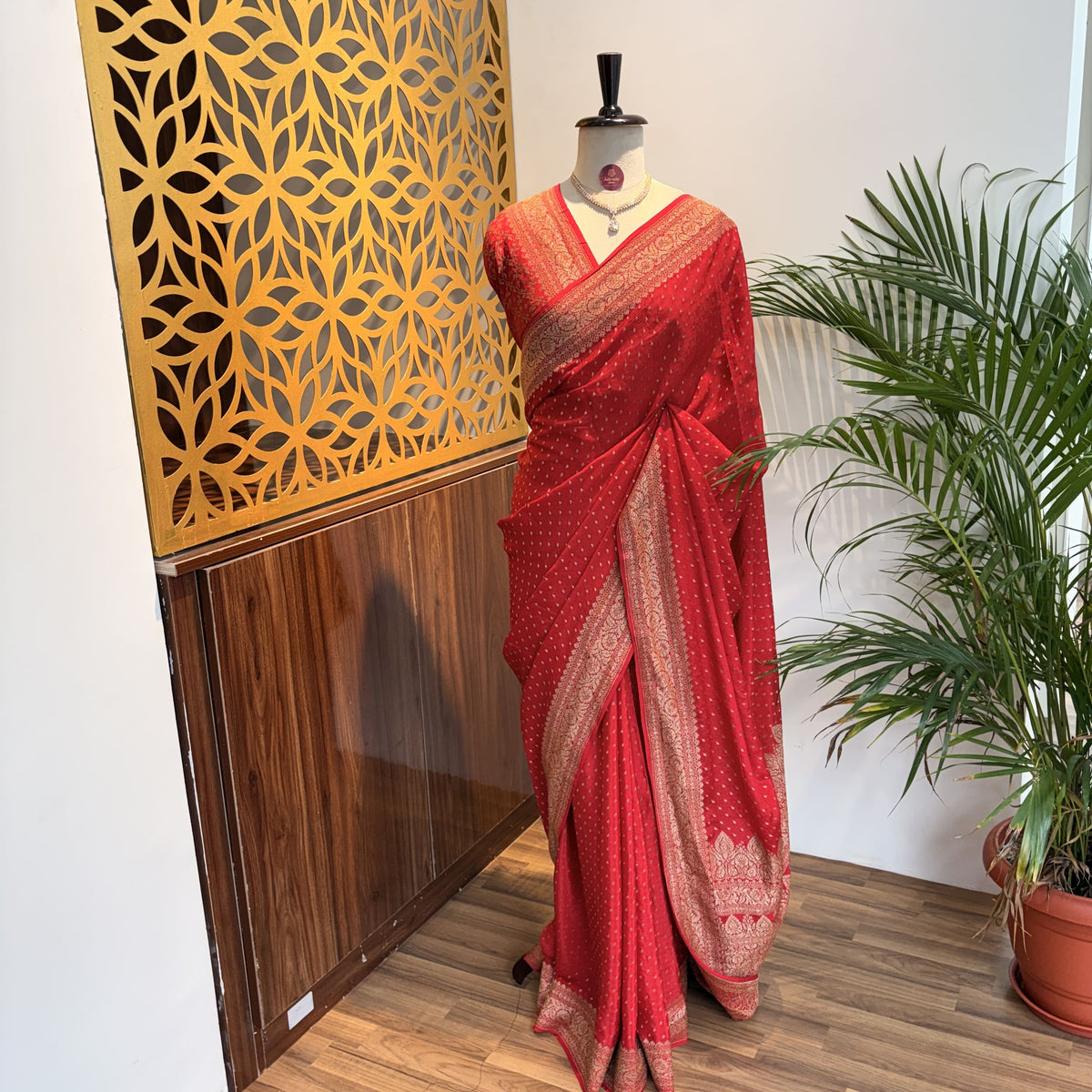 Red Banarasi Pure Crepe Saree