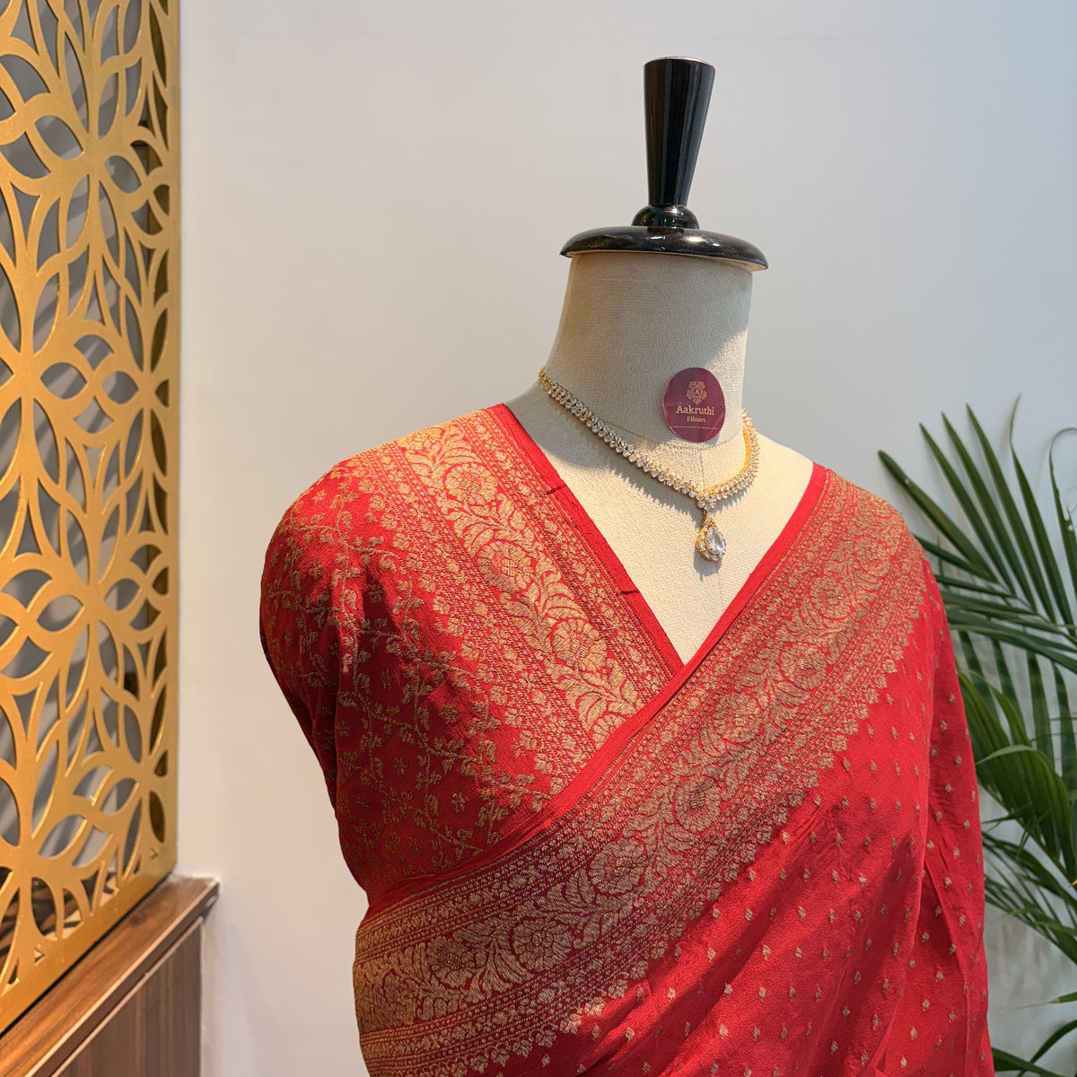 Red Banarasi Pure Crepe Saree