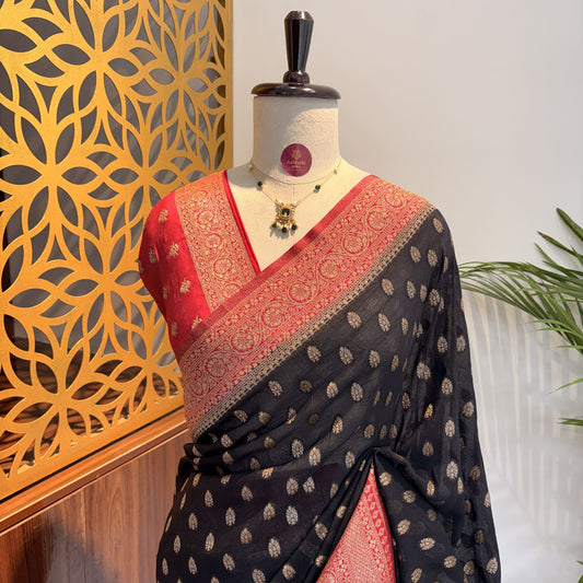 Black Georgette Semi Banarasi Saree