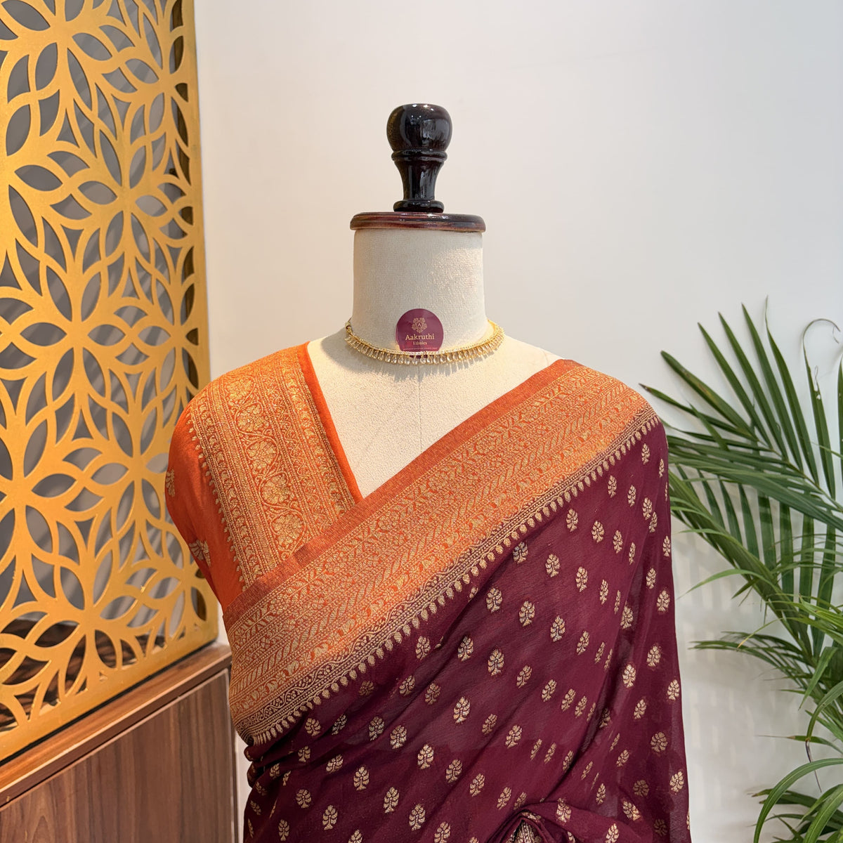 Maroon Georgette Semi Banarasi Saree