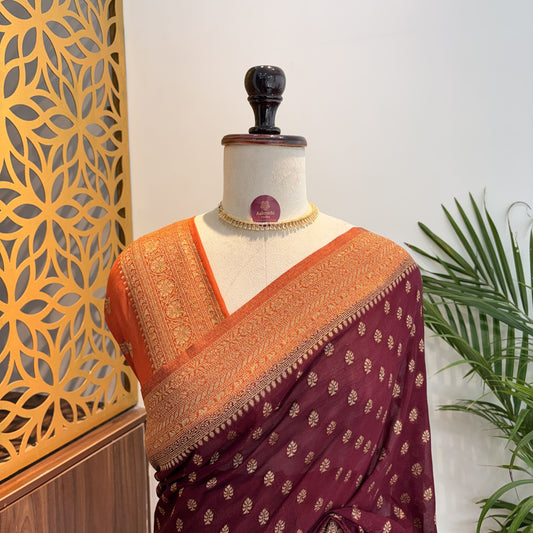 Maroon Georgette Semi Banarasi Saree
