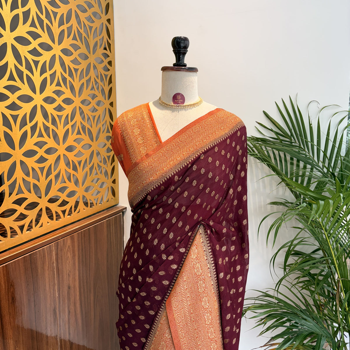 Maroon Georgette Semi Banarasi Saree