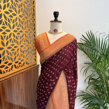 Maroon Georgette Semi Banarasi Saree