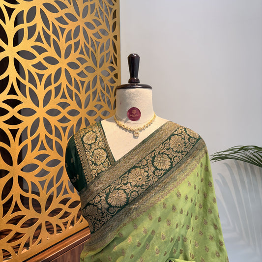 Green Georgette Semi Banarasi Saree