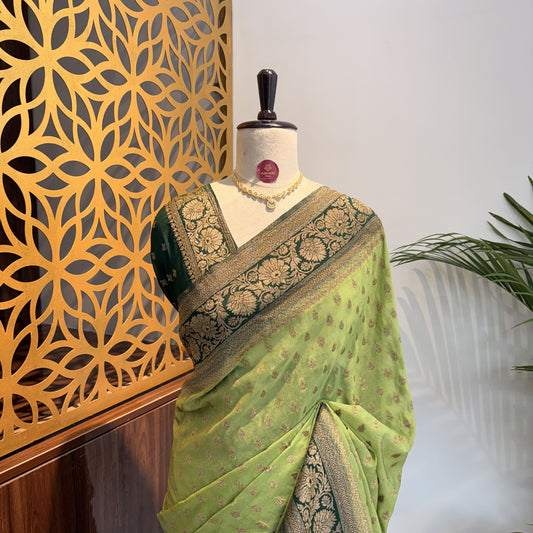 Green Georgette Semi Banarasi Saree