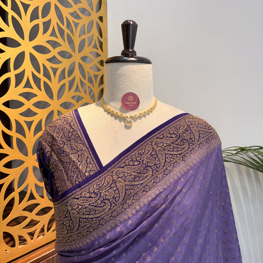 Lavender Banarasi Pure Crepe Saree