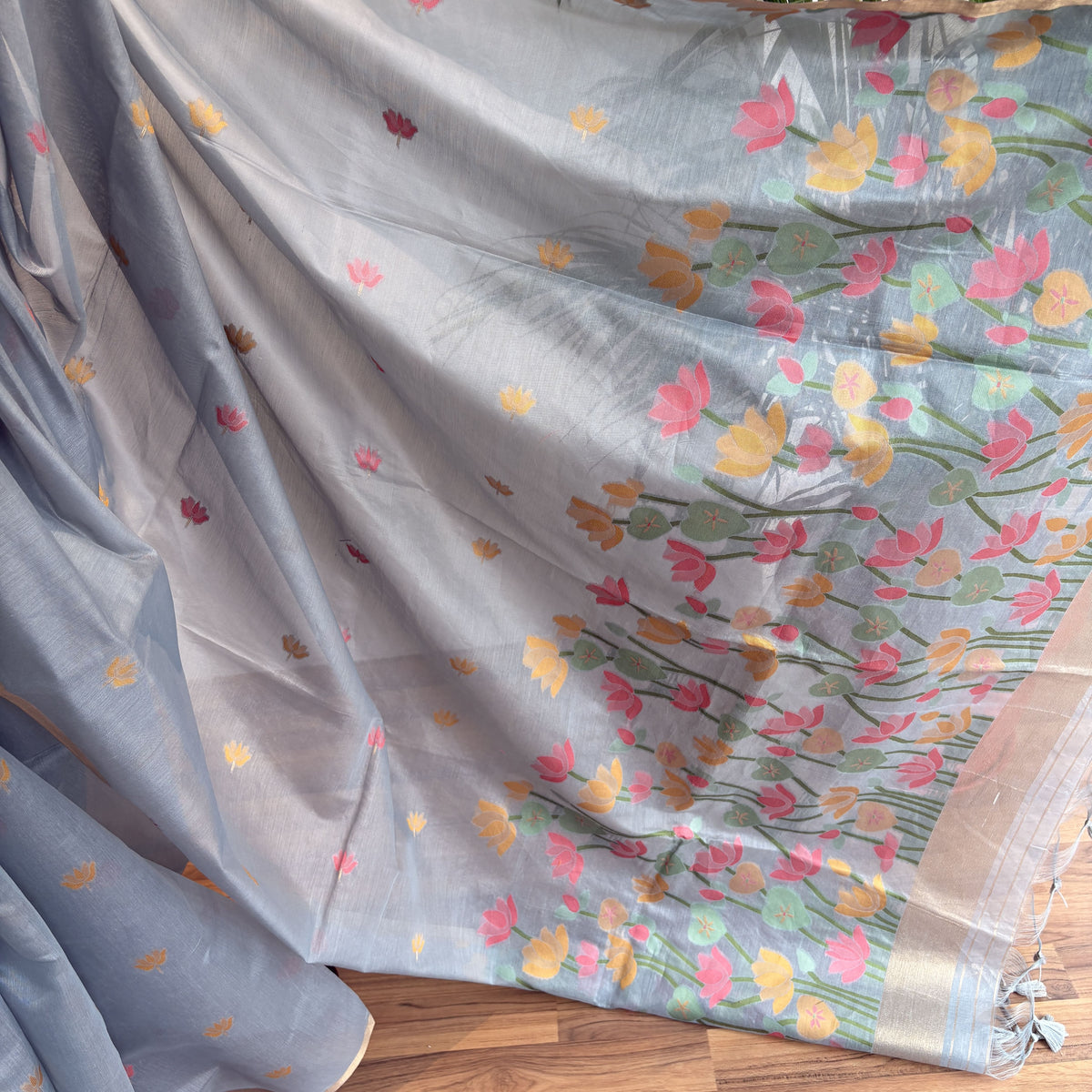 Grey Handloom Cotton Saree