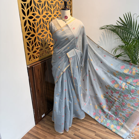 Grey Handloom Cotton Saree