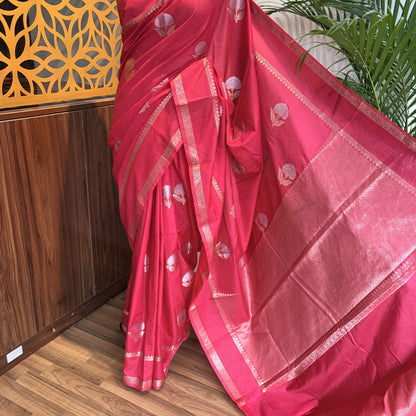 Pink Semi Raw Silk Banarasi Saree