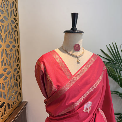 Pink Semi Raw Silk Banarasi Saree