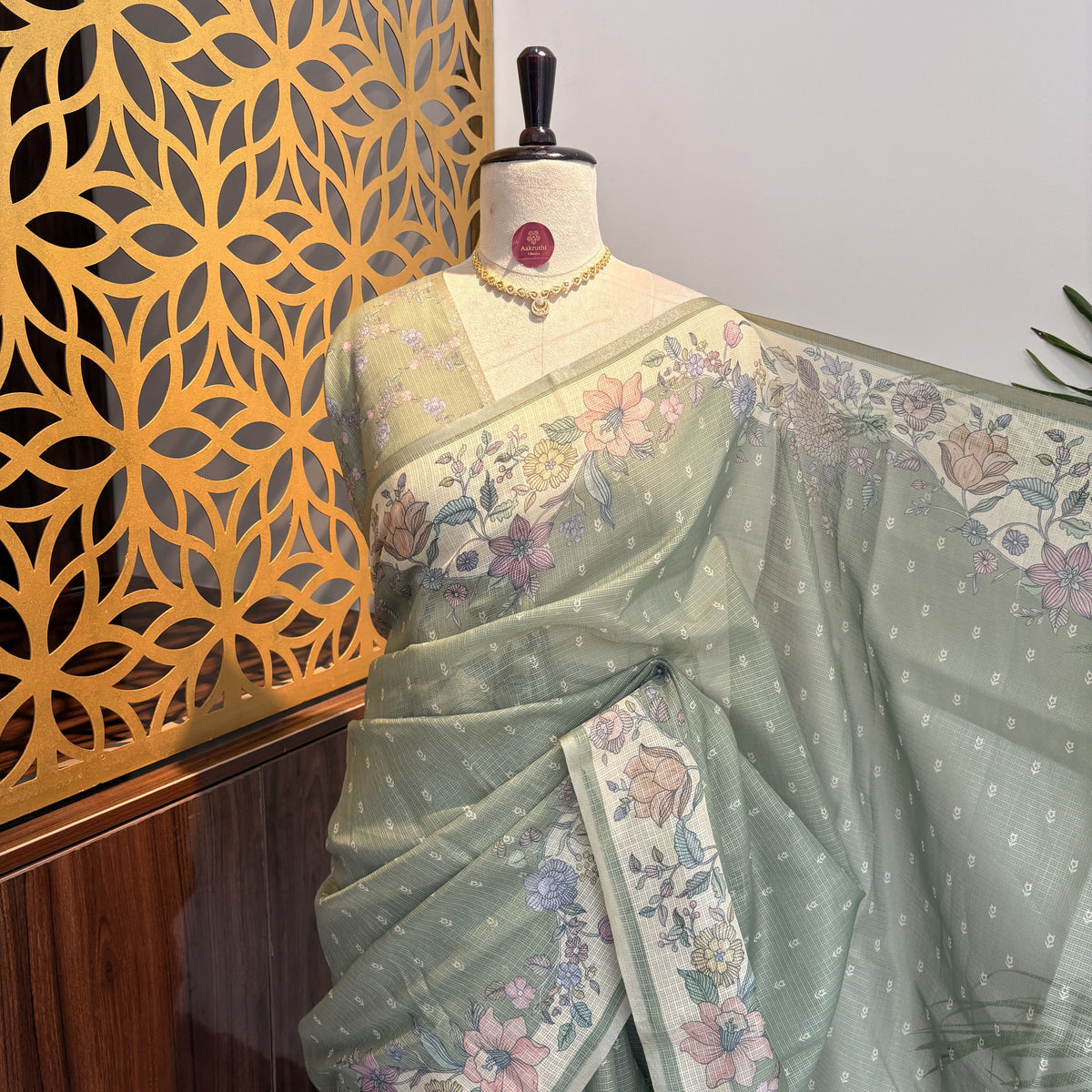 Sea Green Printed Cotton Saree – printed work		