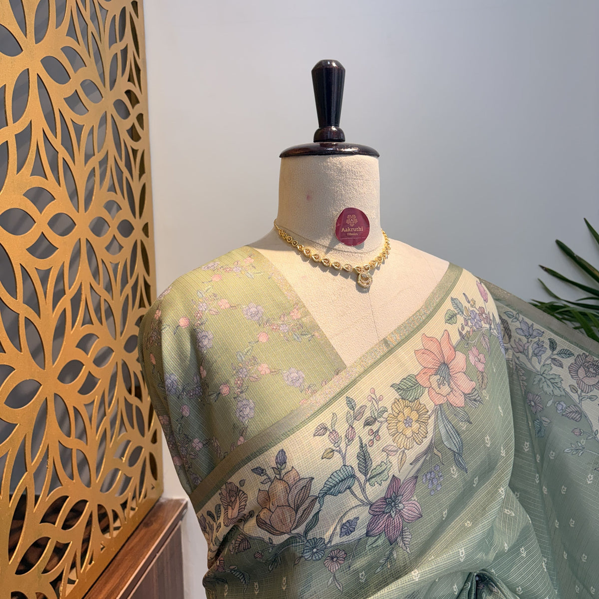 Sea Green Printed Cotton Saree – printed work		