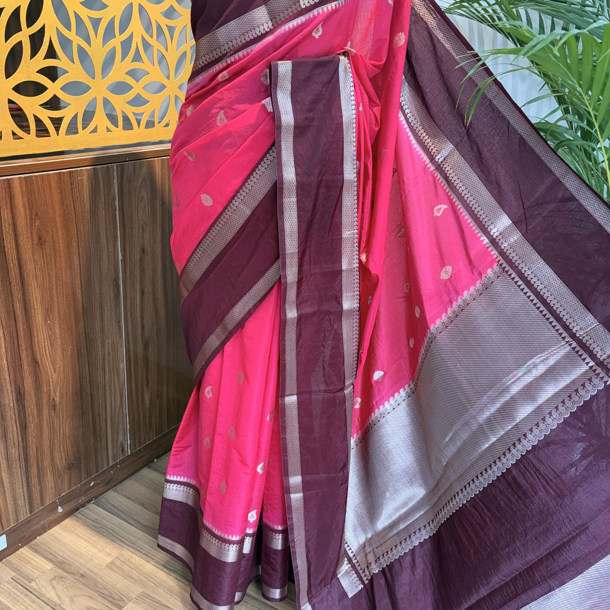 Pink Semi Raw Silk Banarasi Saree – woven (zari) work			
