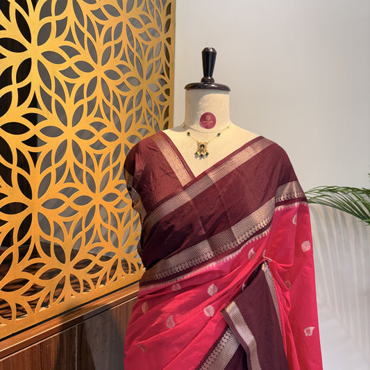 Pink Semi Raw Silk Banarasi Saree – woven (zari) work