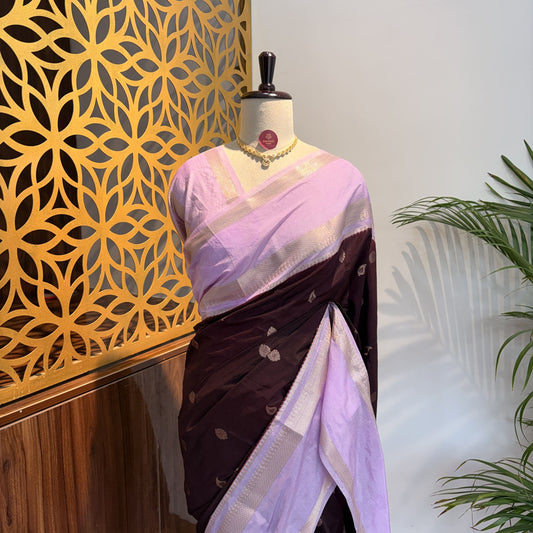 Brown Semi Raw Silk Banarasi Saree – woven (zari) work