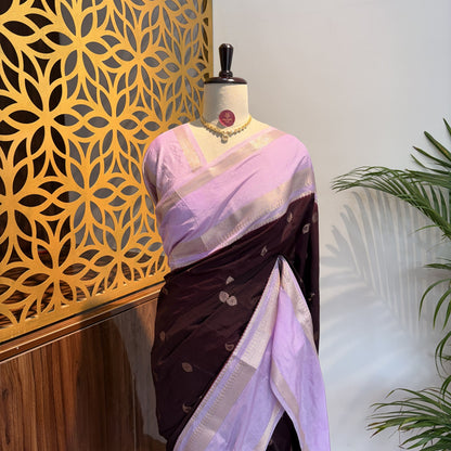 Brown Semi Raw Silk Banarasi Saree – woven (zari) work			