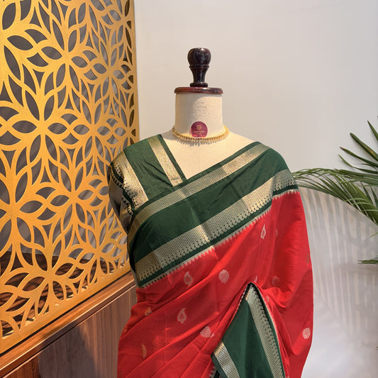 Red Semi Raw Silk Banarasi Saree – woven (zari) work
