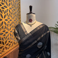 Black Semi Raw Silk Banarasi Saree – woven (zari) work			