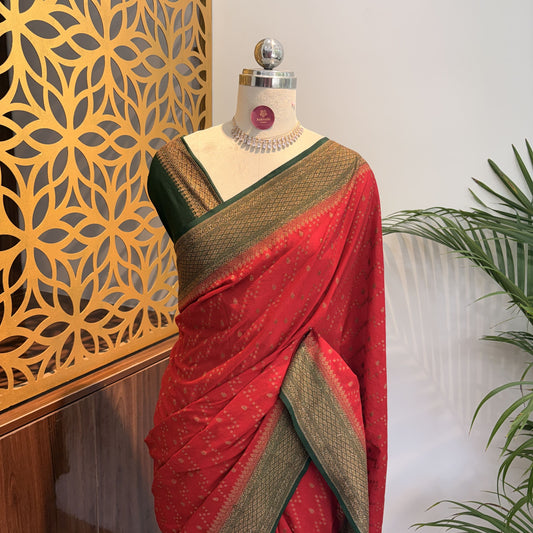 Red Crepe Georgette Semi Banarasi Saree