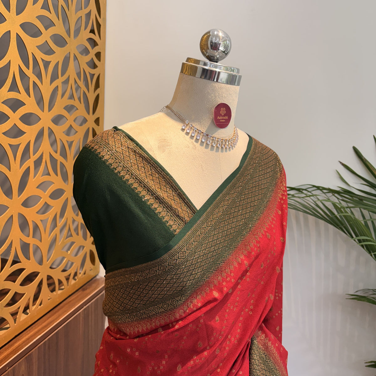 Red Crepe Georgette Semi Banarasi Saree