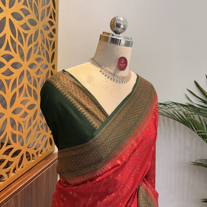 Red Crepe Georgette Semi Banarasi Saree